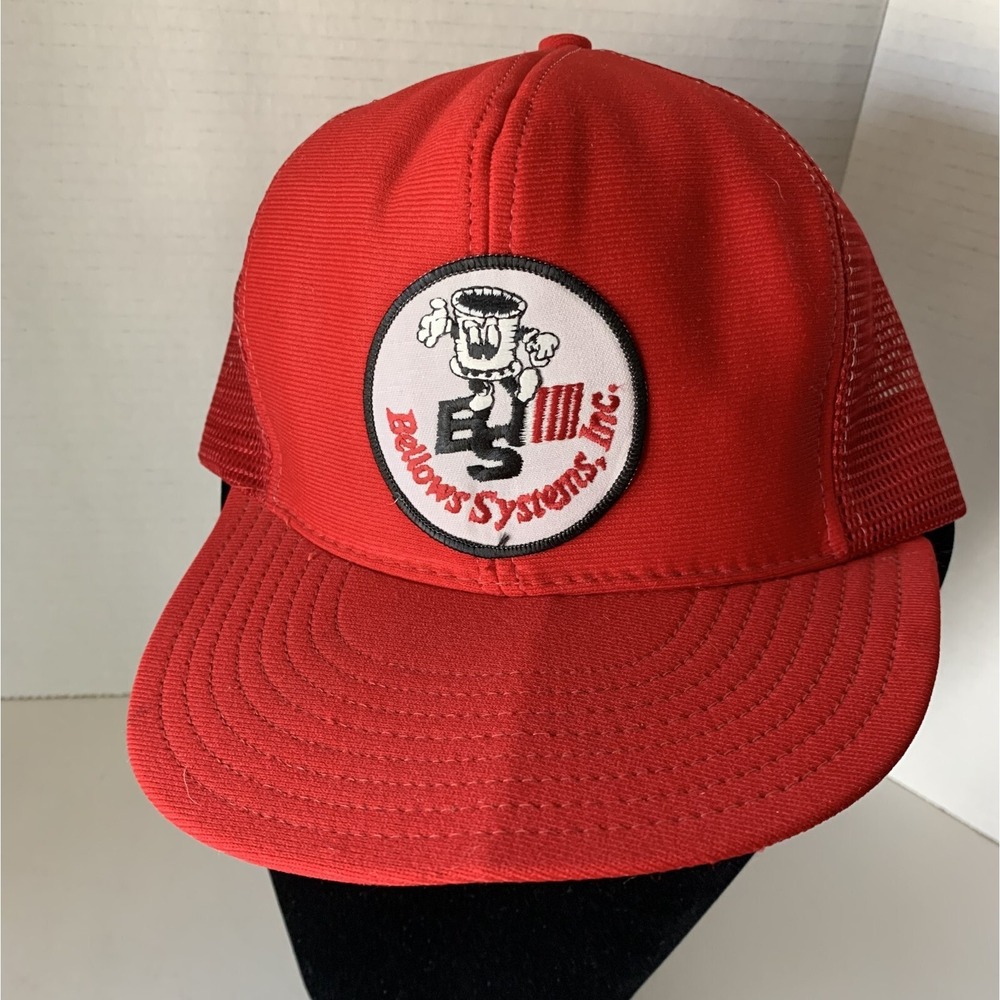 Vtg Bellows Systems Trucker Cap Hat Red Unworn Mesh Reynolds USA Advertising